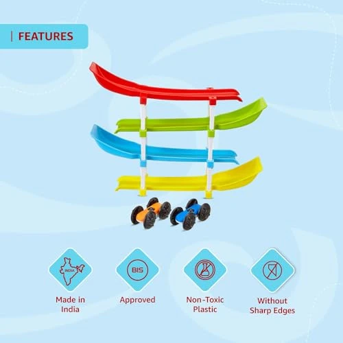 4 Level Ramp Race Gift for Kids | 2 Cars with 4 Ramps and Race Track for 1, 2, 3 Toddlers, Boys & Girls Educational Vehicle with Figures view 6