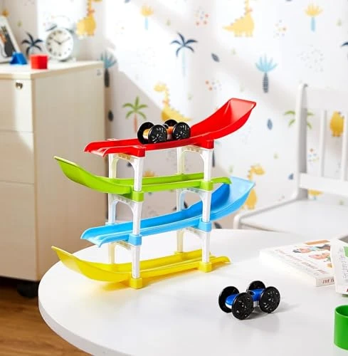 4 Level Ramp Race Gift for Kids | 2 Cars with 4 Ramps and Race Track for 1, 2, 3 Toddlers, Boys & Girls Educational Vehicle with Figures view 8