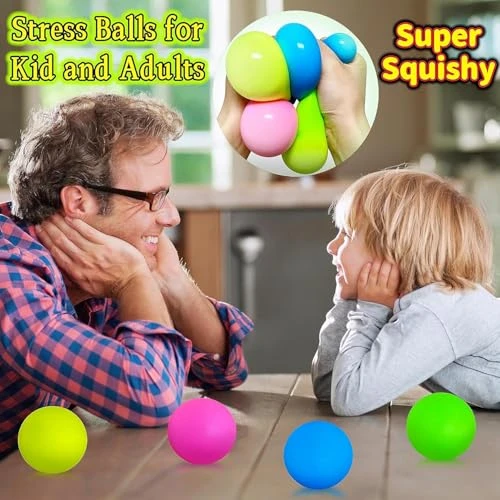 Design Studio 4 Pcs Glow in The Dark Squishy Stress Ball for Kids Teens Adults, 2.4" Sticky Ball Fidget Toy for Party Favors | Squeeze Sensory Toy for Anxiety Relief view 4