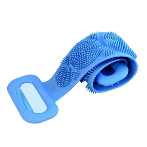 Silicone Body Back Scrubber - Blue Double Side Bathing Brush for Skin Deep Cleaning Massage | Dead Skin Removal Exfoliating Belt for Shower| Back Body Scruber view 8
