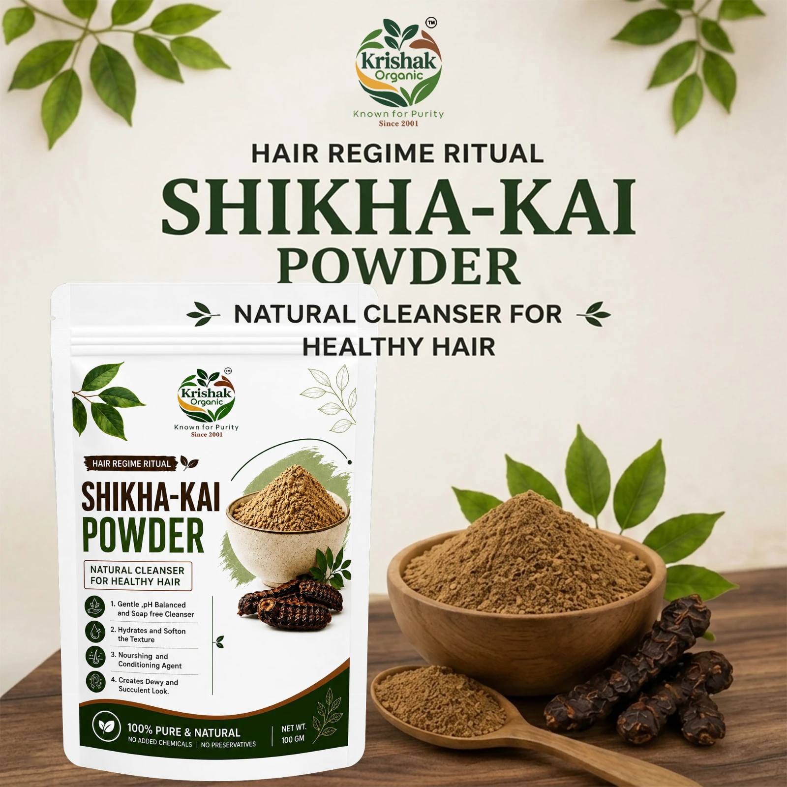 Krishak Organic Shikakai Powder Hair Cleansing view 4