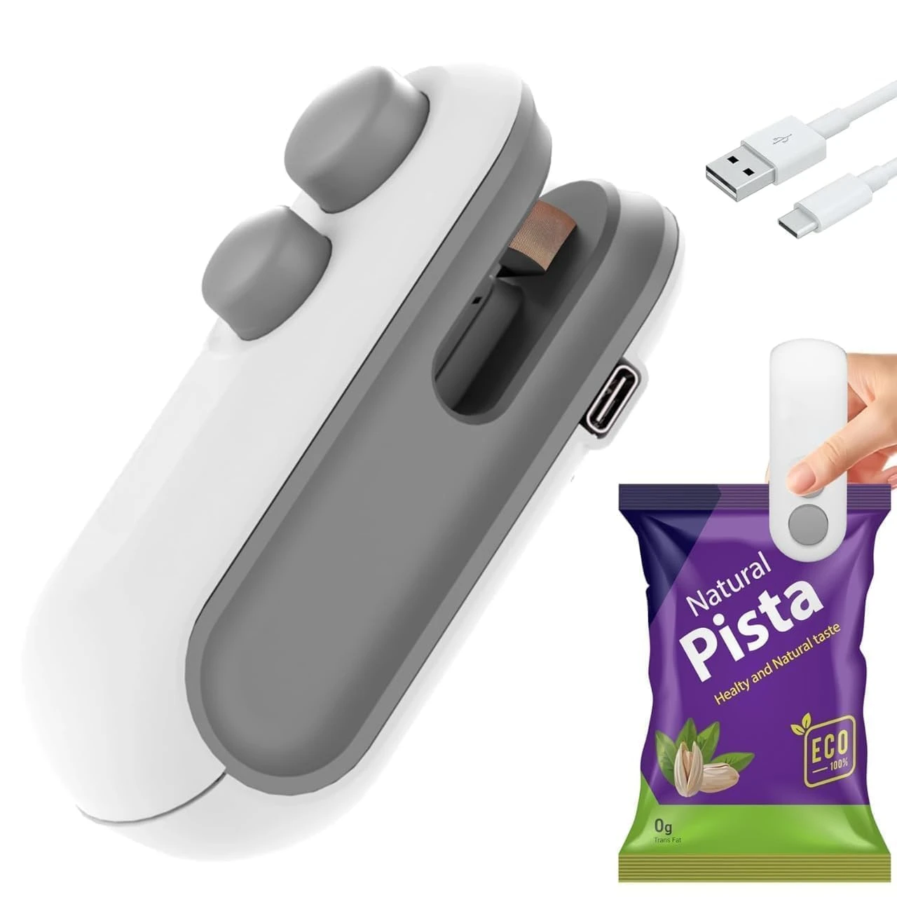 Portable Mini Sealing Machine, Handheld Packet Sealer for Food, Snacks, Chips, Fresh Storage, Plastic Bags Sealing Machine, 1 YEAR Warranty (Dark White) view 1