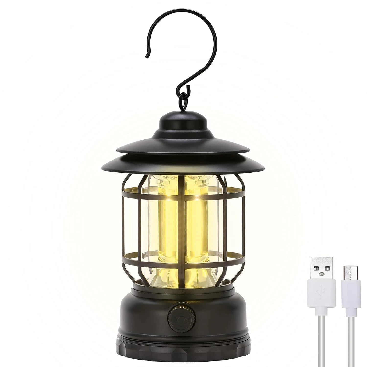 High Capacity Portable Lanterns with Metal Handle and Rechargeable Solar Panal | Ultra Bright LED Light with USB Charge Input Output Camping Lightweight Power Bank for Outdoor (Black) view 3