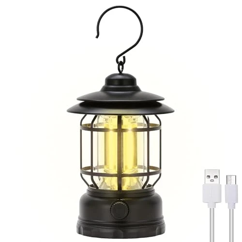 High Capacity Portable Lanterns with Metal Handle and Rechargeable Solar Panal | Ultra Bright LED Light with USB Charge Input Output Camping Lightweight Power Bank for Outdoor (Black) view 1