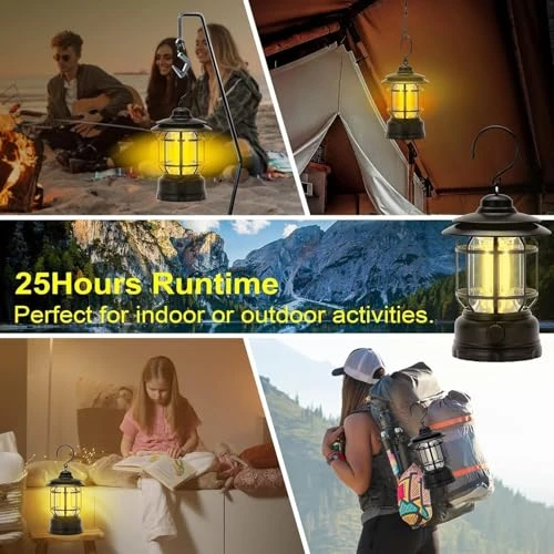High Capacity Portable Lanterns with Metal Handle and Rechargeable Solar Panal | Ultra Bright LED Light with USB Charge Input Output Camping Lightweight Power Bank for Outdoor (Black) view 2