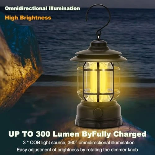 High Capacity Portable Lanterns with Metal Handle and Rechargeable Solar Panal | Ultra Bright LED Light with USB Charge Input Output Camping Lightweight Power Bank for Outdoor (Black) view 4