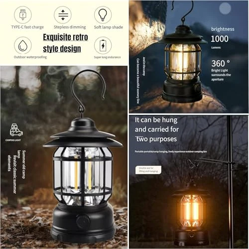 High Capacity Portable Lanterns with Metal Handle and Rechargeable Solar Panal | Ultra Bright LED Light with USB Charge Input Output Camping Lightweight Power Bank for Outdoor (Black) view 5