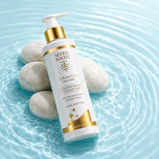 Seven Roots 24 Karat Gold Powder Face Wash – Herbal Brightening & Glow Care, 130 ml view 1