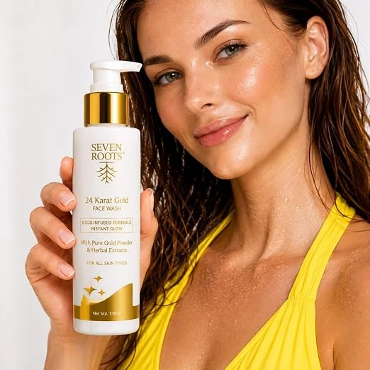 Seven Roots 24 Karat Gold Powder Face Wash – Herbal Brightening & Glow Care, 130 ml view 2