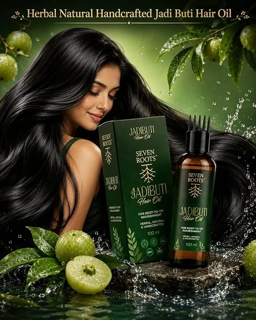 Seven Roots Jadibuti Herbal Hair Oil – Traditional Blend of 8 Oils & 21 Herbs, 100 ml view 3