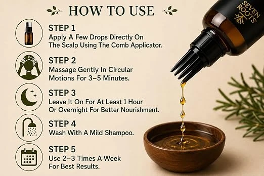 Seven Roots Rosemary & Onion Hair Oil – Hair Growth & Root-to-Tip Nourishment with Comb Applicator, 100 ml view 3