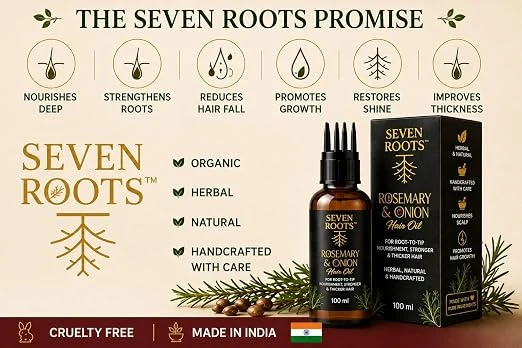 Seven Roots Rosemary & Onion Hair Oil – Hair Growth & Root-to-Tip Nourishment with Comb Applicator, 100 ml view 4