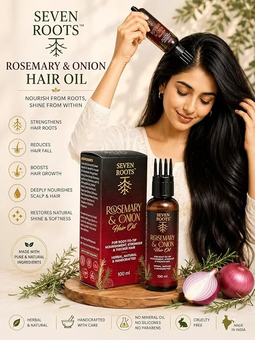 Seven Roots Rosemary & Onion Hair Oil – Hair Growth & Root-to-Tip Nourishment with Comb Applicator, 100 ml view 5