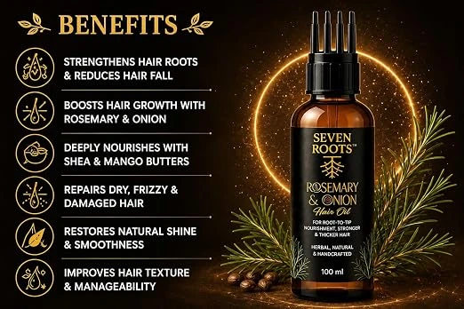 Seven Roots Rosemary & Onion Hair Oil – Hair Growth & Root-to-Tip Nourishment with Comb Applicator, 100 ml view 6