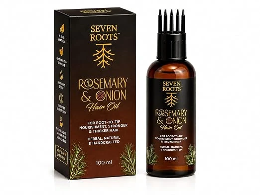 Seven Roots Rosemary & Onion Hair Oil – Hair Growth & Root-to-Tip Nourishment with Comb Applicator, 100 ml view 1