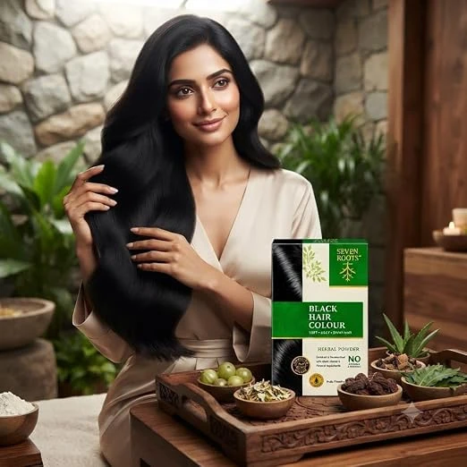 Seven Roots Black Herbal Hair Colour Powder – Long-Lasting Natural Black, 60 g view 2