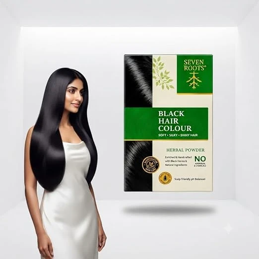 Seven Roots Black Herbal Hair Colour Powder – Long-Lasting Natural Black, 60 g view 5