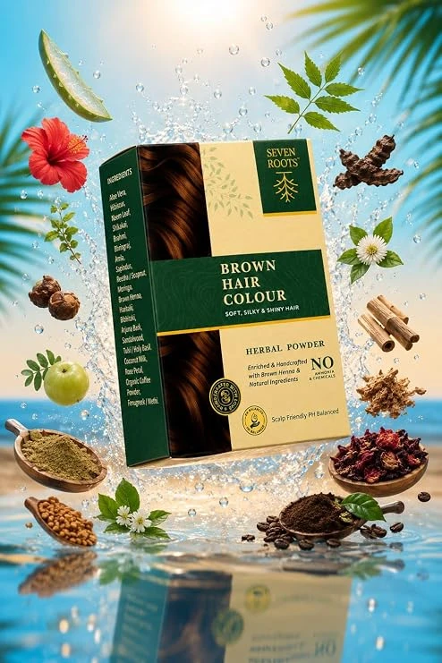 Seven Roots Brown Herbal Hair Colour Powder – Natural Brown Shade view 4