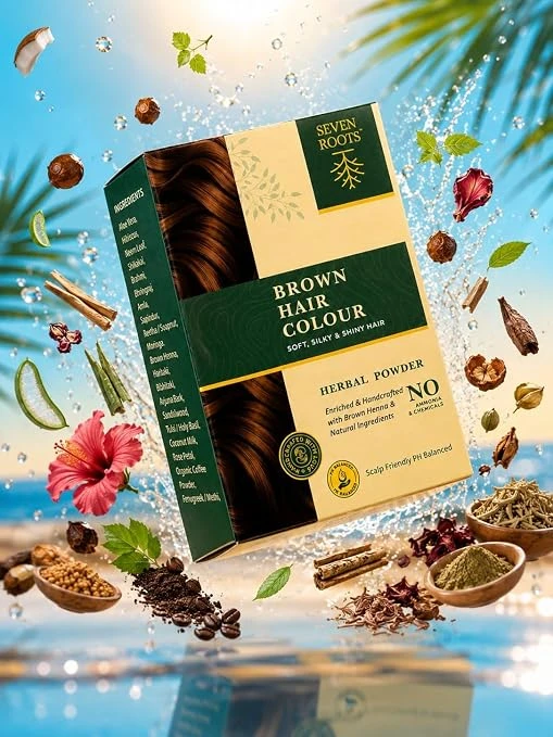 Seven Roots Brown Herbal Hair Colour Powder – Natural Brown Shade view 2