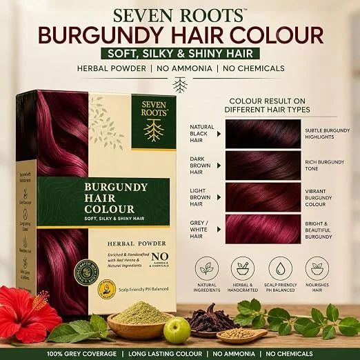 Seven Roots Burgundy Herbal Hair Colour Powder – Rich Burgundy Shade view 3