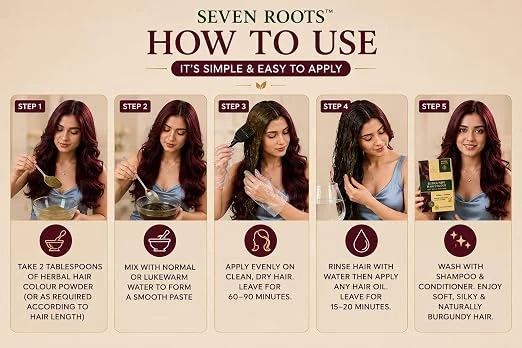 Seven Roots Burgundy Herbal Hair Colour Powder – Rich Burgundy Shade view 4