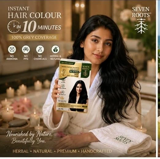 Seven Roots Women's Instant Shampoo Hair Colour – Natural Black, 75 ml (3 Sachets x 25 ml) view 4