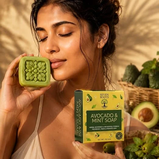 Seven Roots Avocado & Mint Herbal Soap – Handmade Moisturising Bath Bar, 100 g view 3