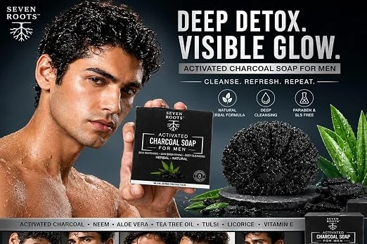 Seven Roots Activated Charcoal Soap for Men – Deep Cleansing, Tan & Pigmentation Care, 100 g view 2