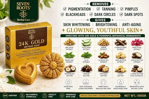 Seven Roots 24 Karat Gold Extract Herbal Soap with 15 Botanical Ingredients, 100 g view 2