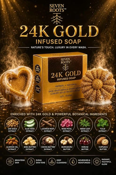 Seven Roots 24 Karat Gold Extract Herbal Soap with 15 Botanical Ingredients, 100 g view 3