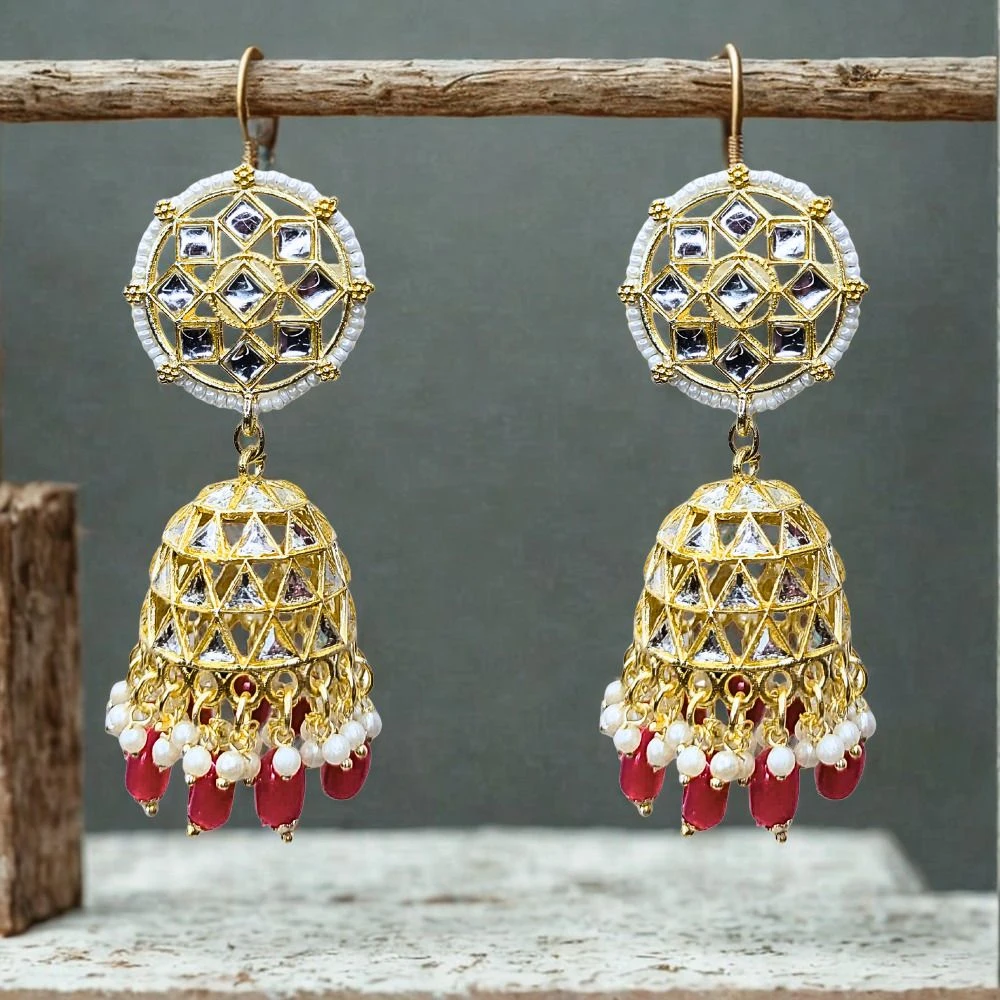 Tahaniya Bindu Ghunghroo Geometric Bell-Drop Earrings Jhumki Earring view 4