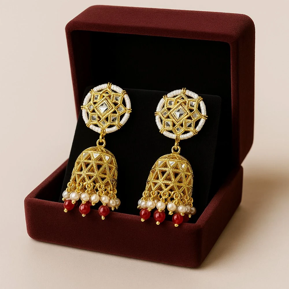 Tahaniya Bindu Ghunghroo Geometric Bell-Drop Earrings Jhumki Earring view 5