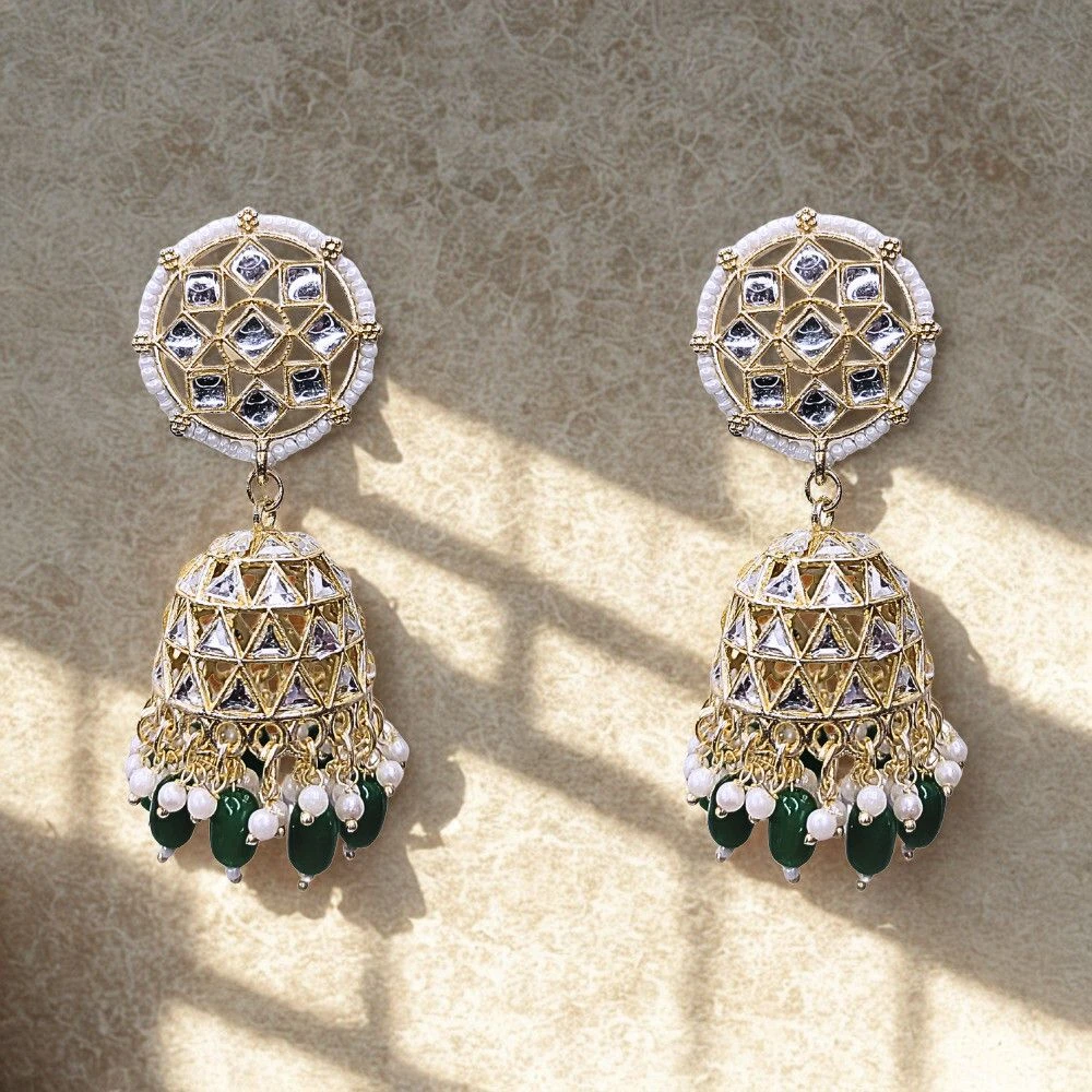 Tahaniya Bindu Ghunghroo Geometric Bell-Drop Earrings Jhumki Earring view 4