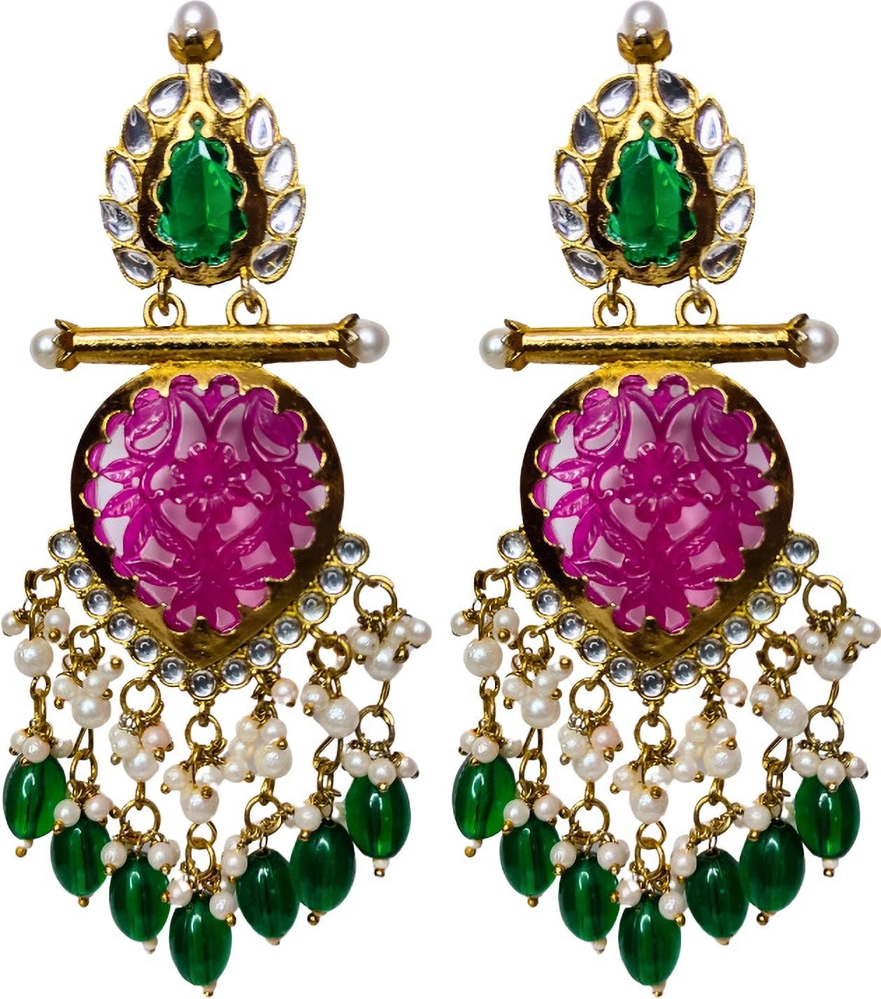 Tahaniya Handcrafted Kundan Pearl Drop Earrings Chandbali Earring view 4