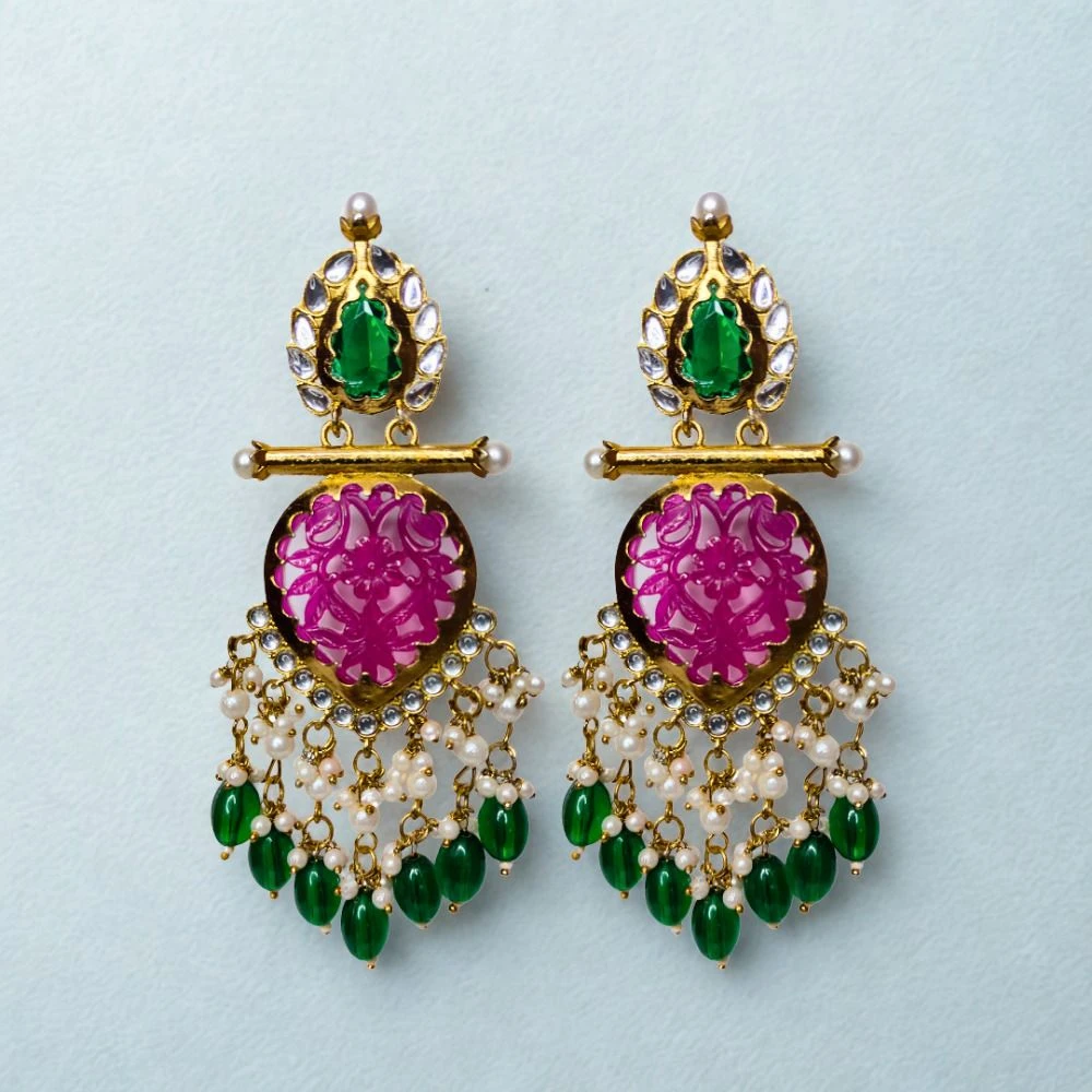 Tahaniya Handcrafted Kundan Pearl Drop Earrings Chandbali Earring view 2