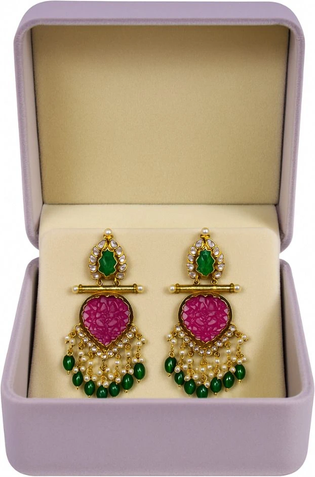 Tahaniya Handcrafted Kundan Pearl Drop Earrings Chandbali Earring view 5