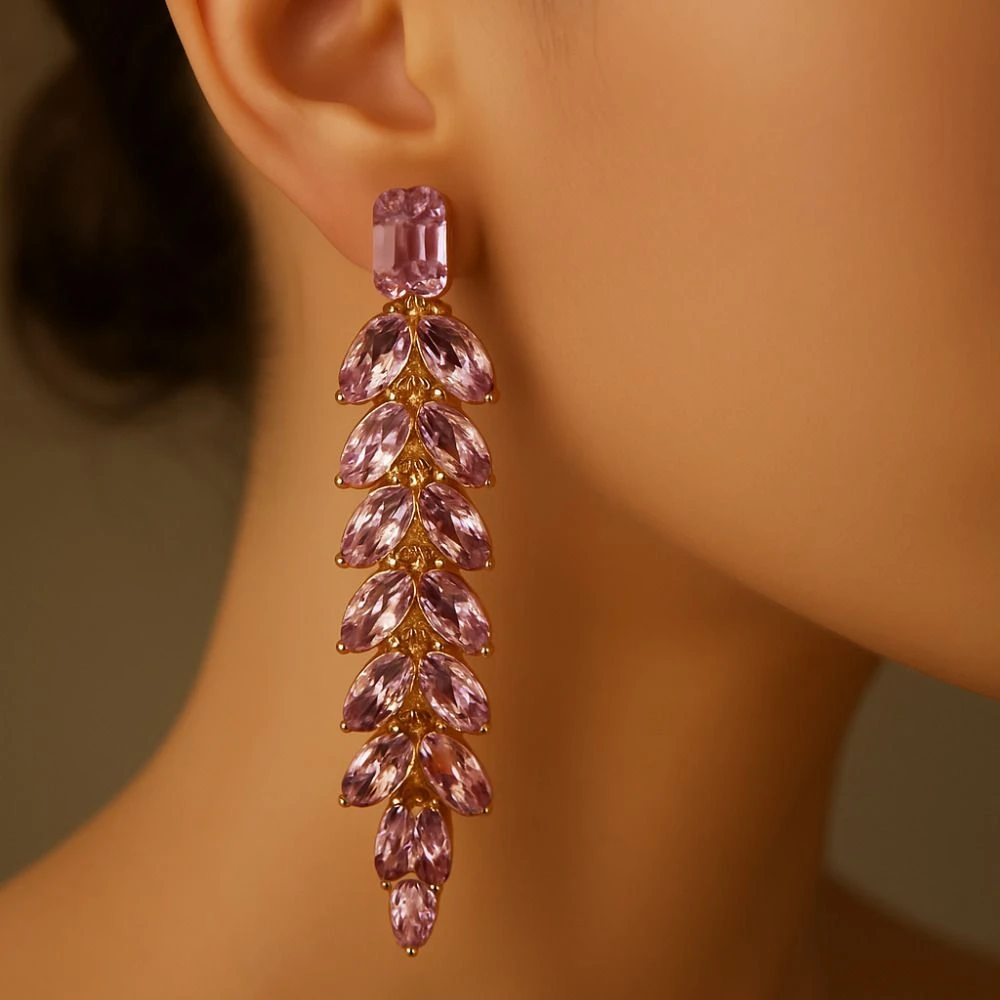 Tahaniya Crystal Cascade Drop Earrings Drops & Danglers view 2