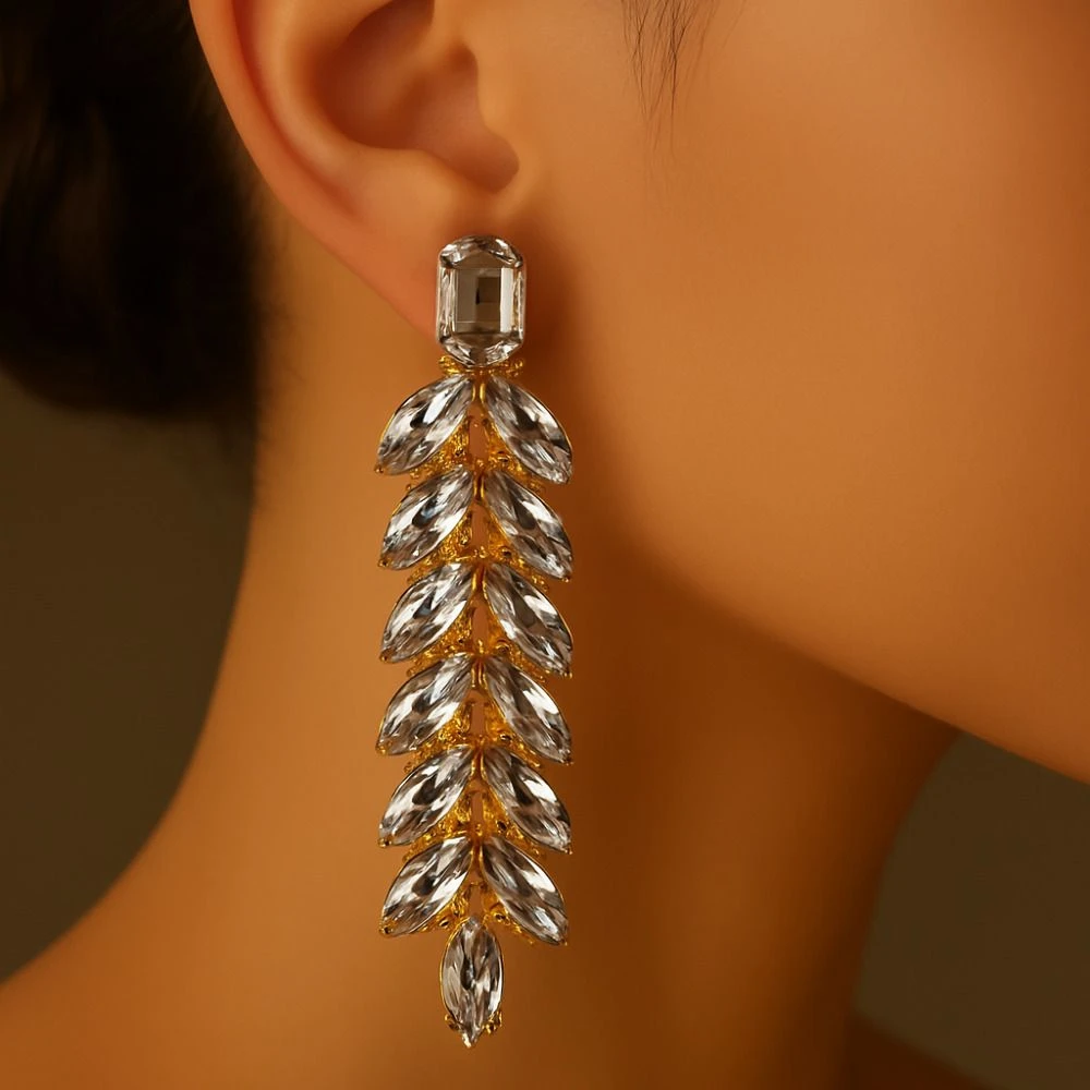 Tahaniya Crystal Cascade Drop Earrings Drops & Danglers view 2