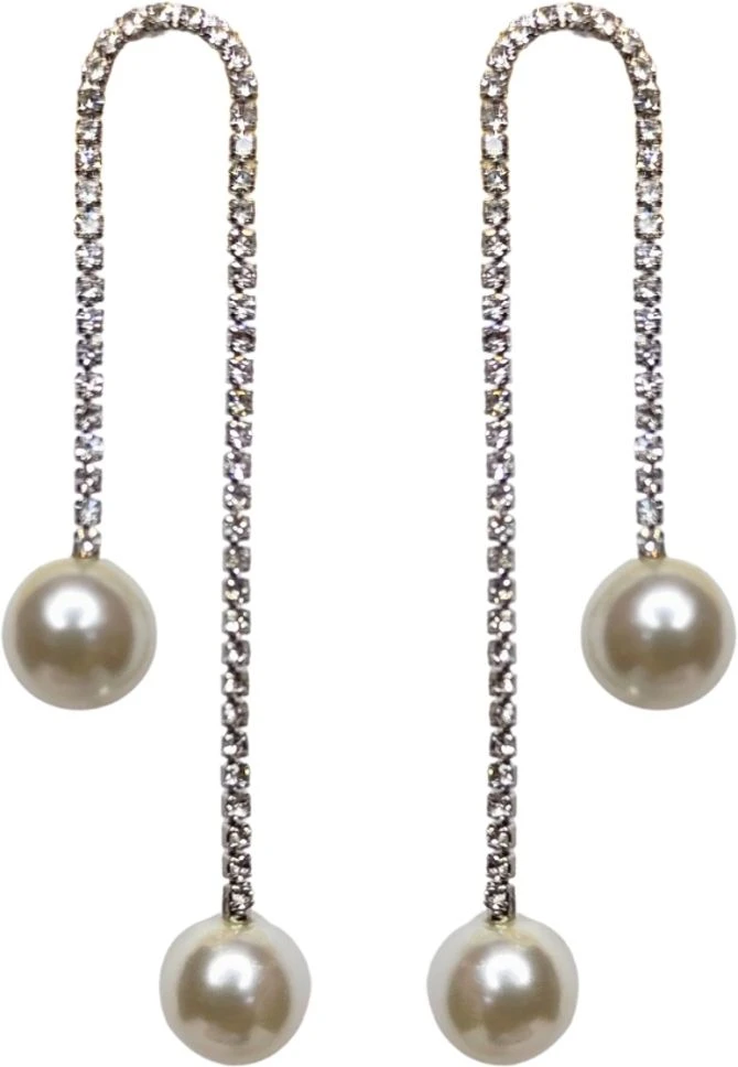 Tahaniya Crystal studded pearl drop earrings Drops & Danglers view 1