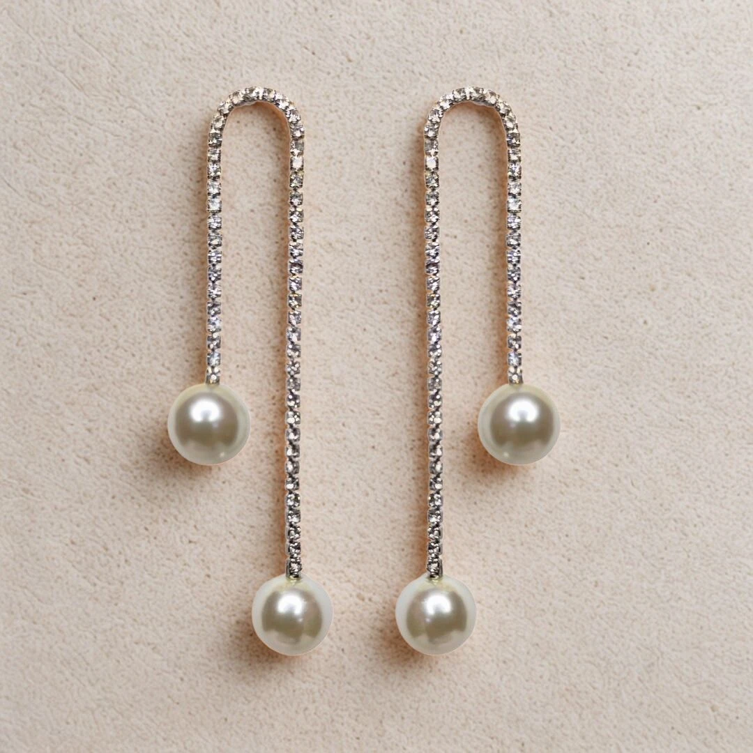 Tahaniya Crystal studded pearl drop earrings Drops & Danglers view 3