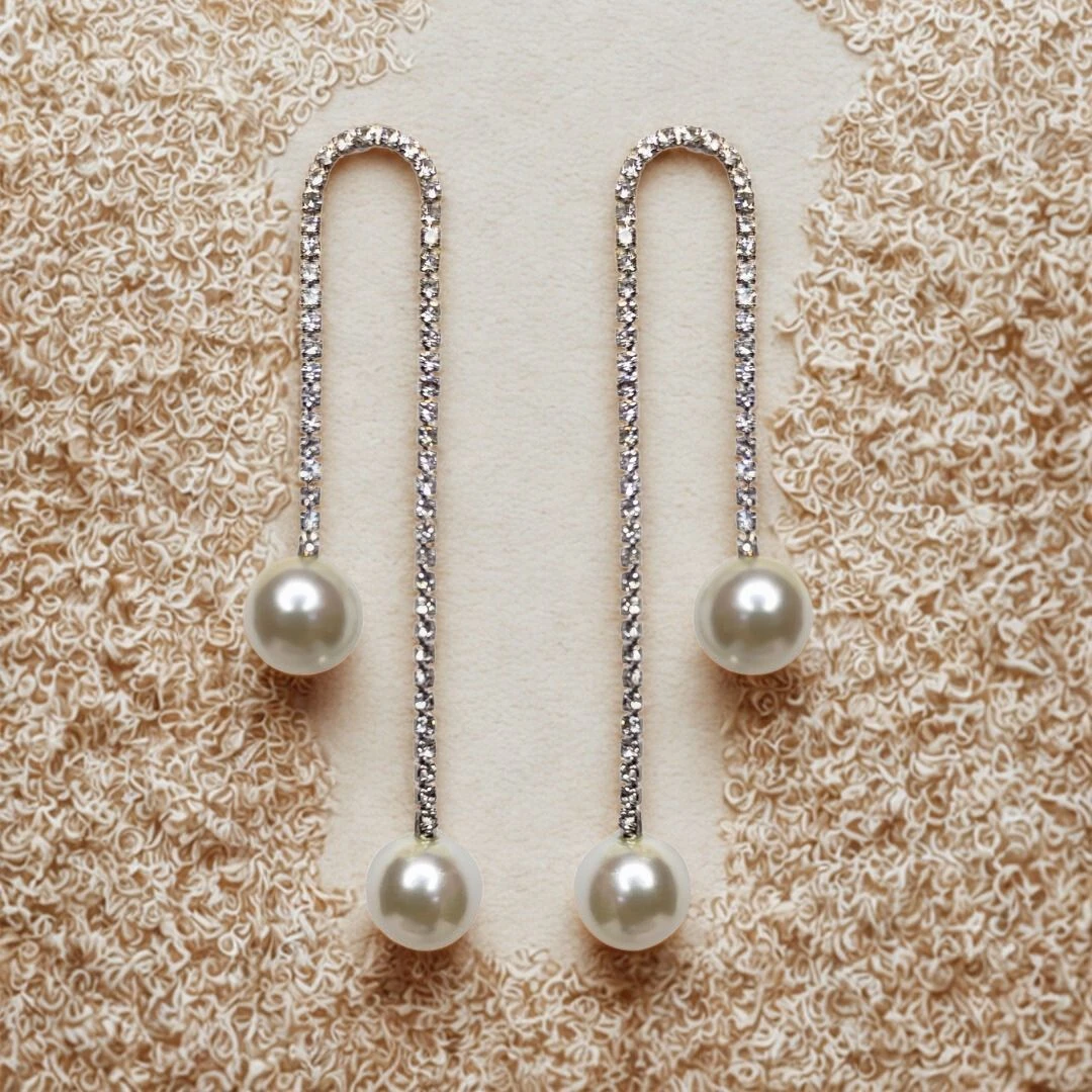 Tahaniya Crystal studded pearl drop earrings Drops & Danglers view 4