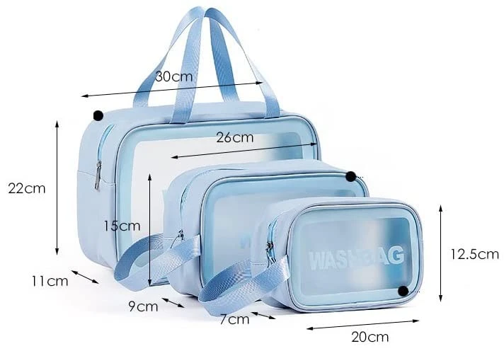 Wash Bag Pouch for Travel Kit Toiletry Bag Cosmetic Bag Make Up Box for Brushes Accessories with Handle Large Capacity Translucent Waterproof Travel Storage Organizer Set of 3 (Sky Blue) view 4