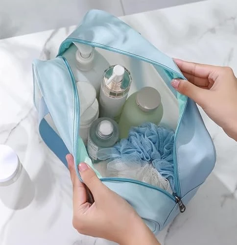 Wash Bag Pouch for Travel Kit Toiletry Bag Cosmetic Bag Make Up Box for Brushes Accessories with Handle Large Capacity Translucent Waterproof Travel Storage Organizer Set of 3 (Sky Blue) view 5