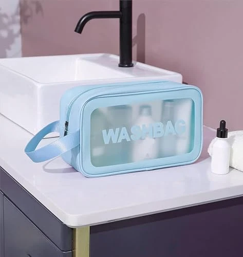 Wash Bag Pouch for Travel Kit Toiletry Bag Cosmetic Bag Make Up Box for Brushes Accessories with Handle Large Capacity Translucent Waterproof Travel Storage Organizer Set of 3 (Sky Blue) view 6