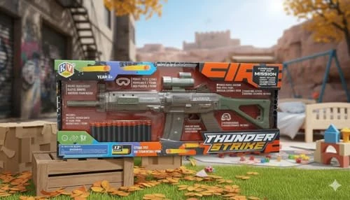 Thunder Strike Gun Toy for Kids | 3012 Extreme Speed High Tension Internal | Light Up Sci-Fi Blaster with Sound Effects | LED Flashing Lights & Vibration view 1