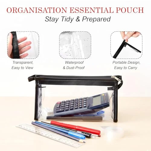 Design Studio Transparent Stationary Pouch with Zipper Closing for Girls & Boys, Organizer for School, Collage, Office, Cute Cosmetic Bag for Women, Multi-Purpose White Colour Pouch (Pack of 1) view 3