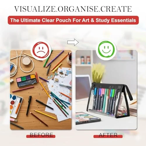 Design Studio Transparent Stationary Pouch with Zipper Closing for Girls & Boys, Organizer for School, Collage, Office, Cute Cosmetic Bag for Women, Multi-Purpose White Colour Pouch (Pack of 1) view 4