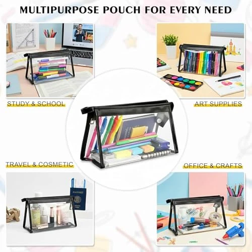 Design Studio Transparent Stationary Pouch with Zipper Closing for Girls & Boys, Organizer for School, Collage, Office, Cute Cosmetic Bag for Women, Multi-Purpose White Colour Pouch (Pack of 1) view 5