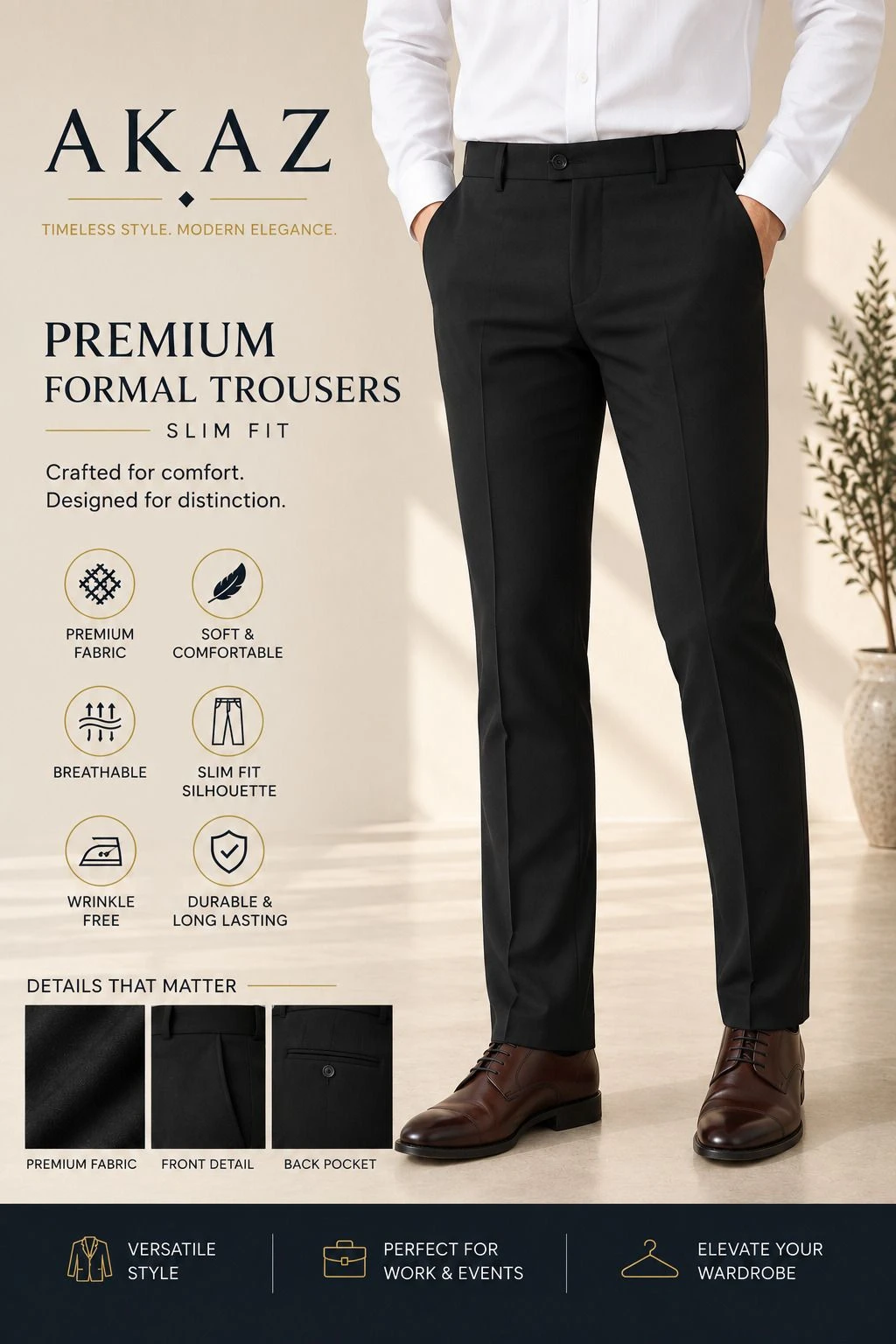 AKAZ Men's Cigarette Trousers Slim Fit view 1