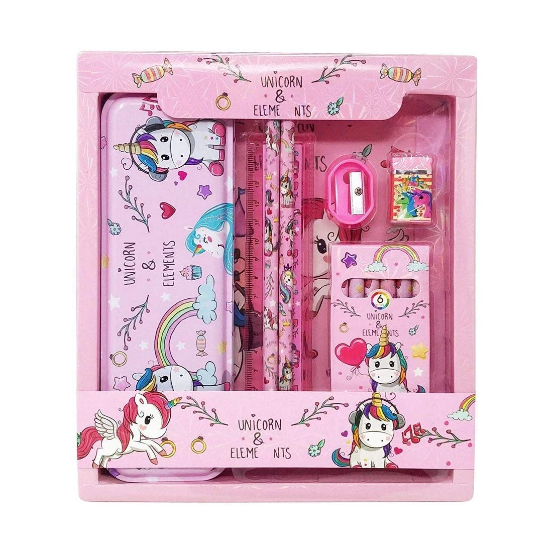 Design Studio Unicorn Gift for Kids (Pack of 7 Items) Cute Stationary Set for Kids Pencil Box Pencil Eraser Sharpner Scale Crayon for Girls/Boys Birthday Party Return Gift view 4